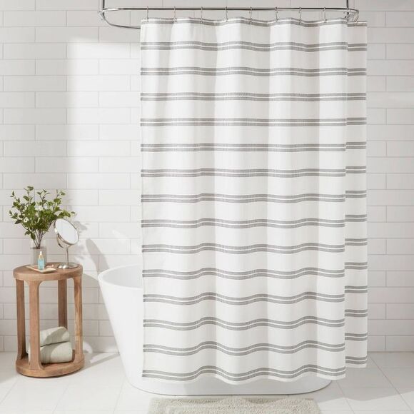 Threshold - Chalk Stripe Cotton Blend Shower Curtain Black - Picture 2 of 4